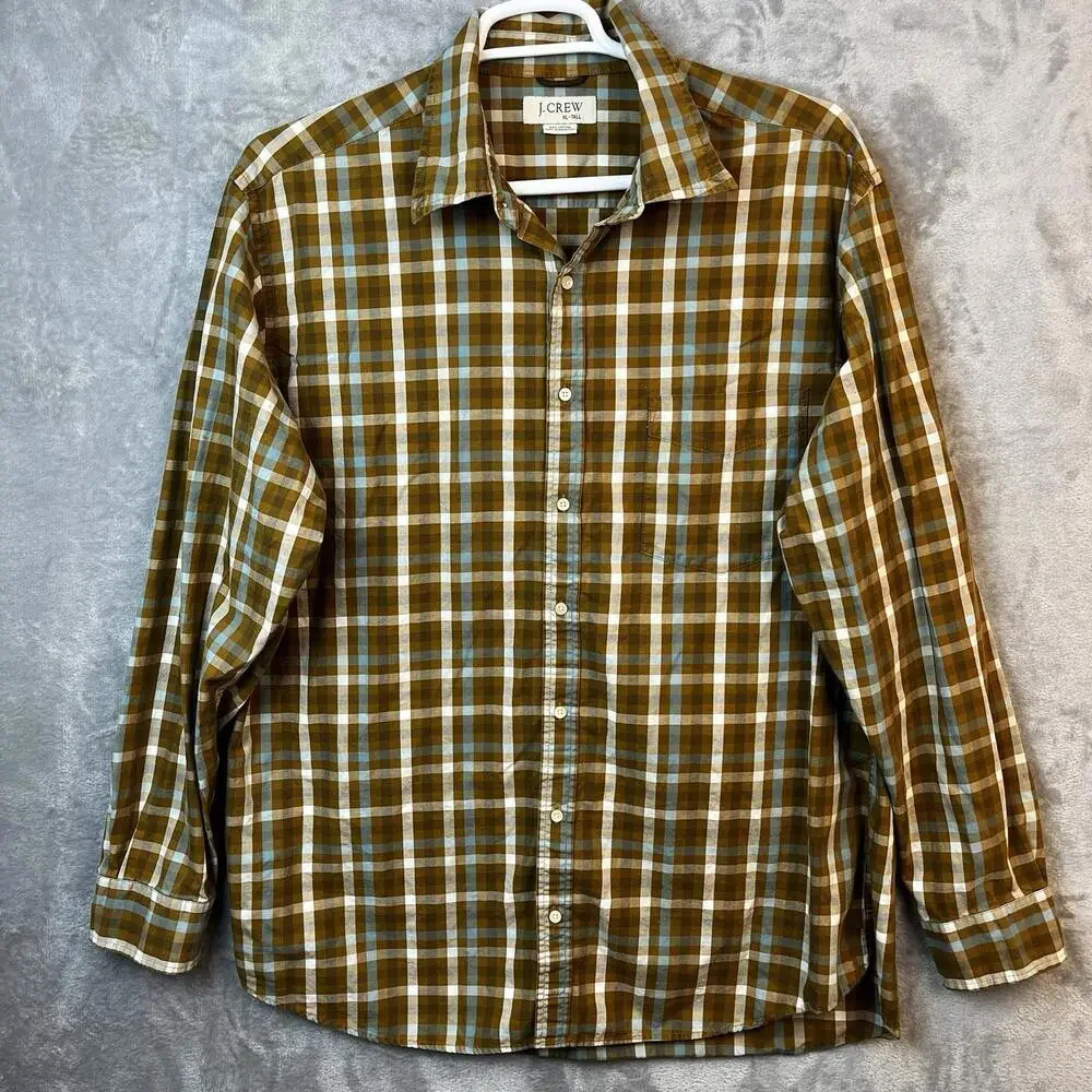 J Crew Lot of 2 Mens Dress Shirt Size XLT Plaid Long Sleeve Button Up Preppy Y2k